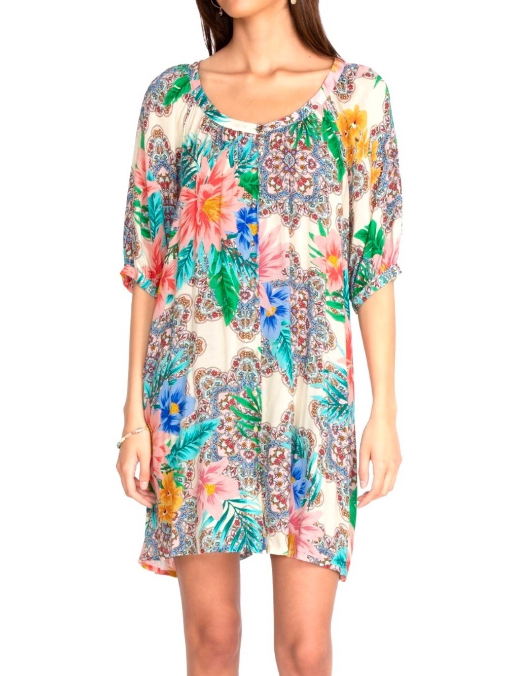 Johnny Was Bryony Mini Dress Victoria's Meadow Floral Rayon XS NWT